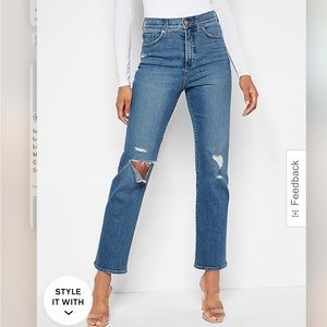 Express High Waisted Ripped Modern Straight Jeans